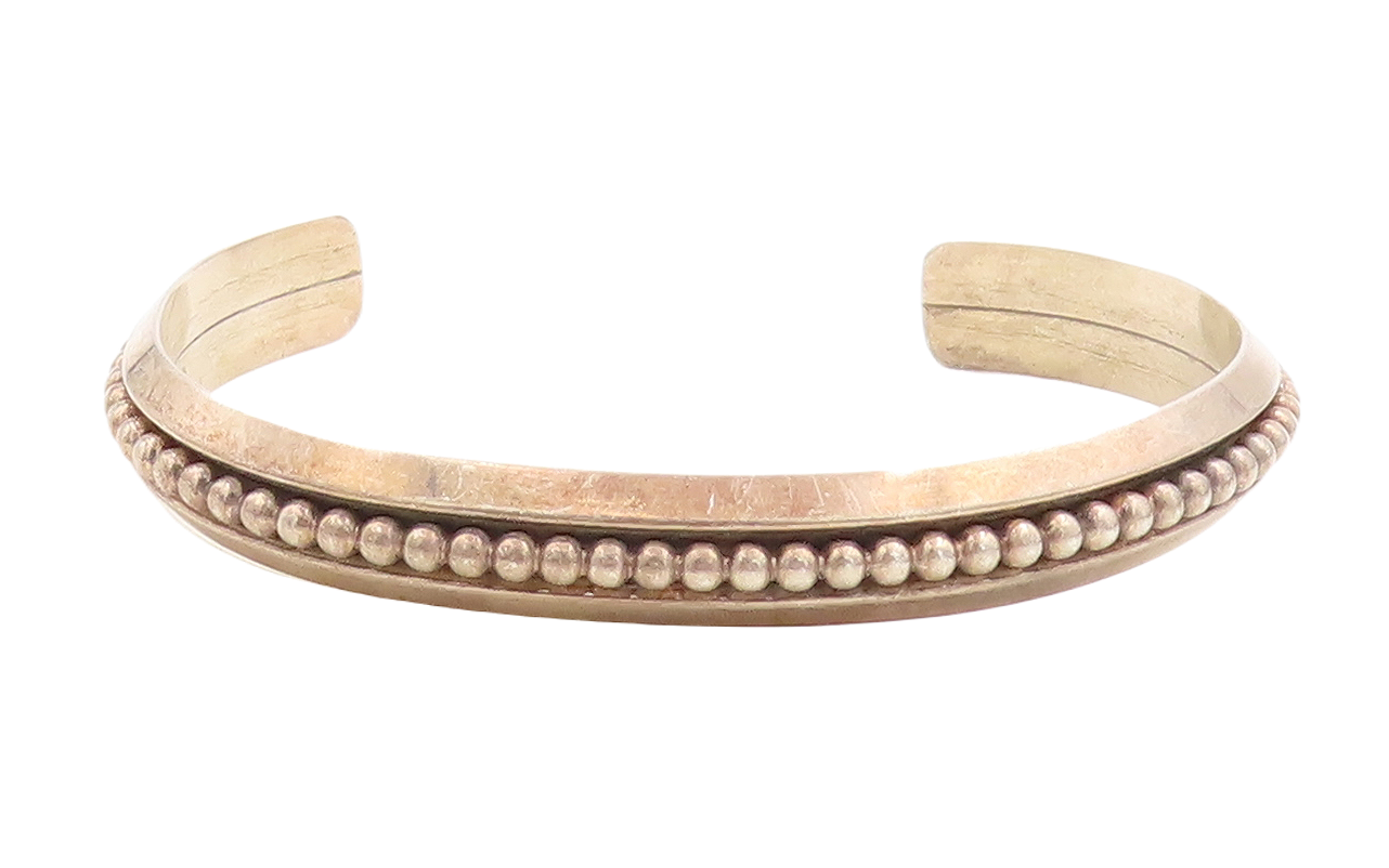925 Sterling Silver Vintage Bracelet NAVAJO Minimalist Beaded Cuff  BT10962