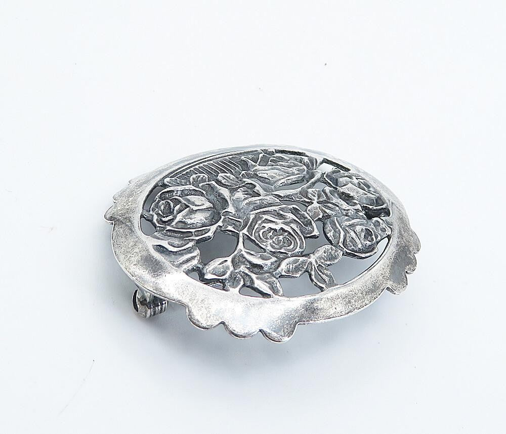 925 Sterling Silver  Vintage Dark Tone Rose Flower Bunch Brooch Pin  BP2903