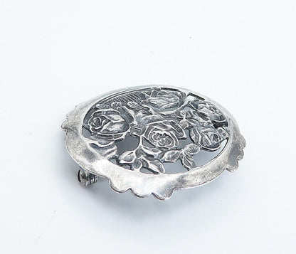 925 Sterling Silver  Vintage Dark Tone Rose Flower Bunch Brooch Pin  BP2903