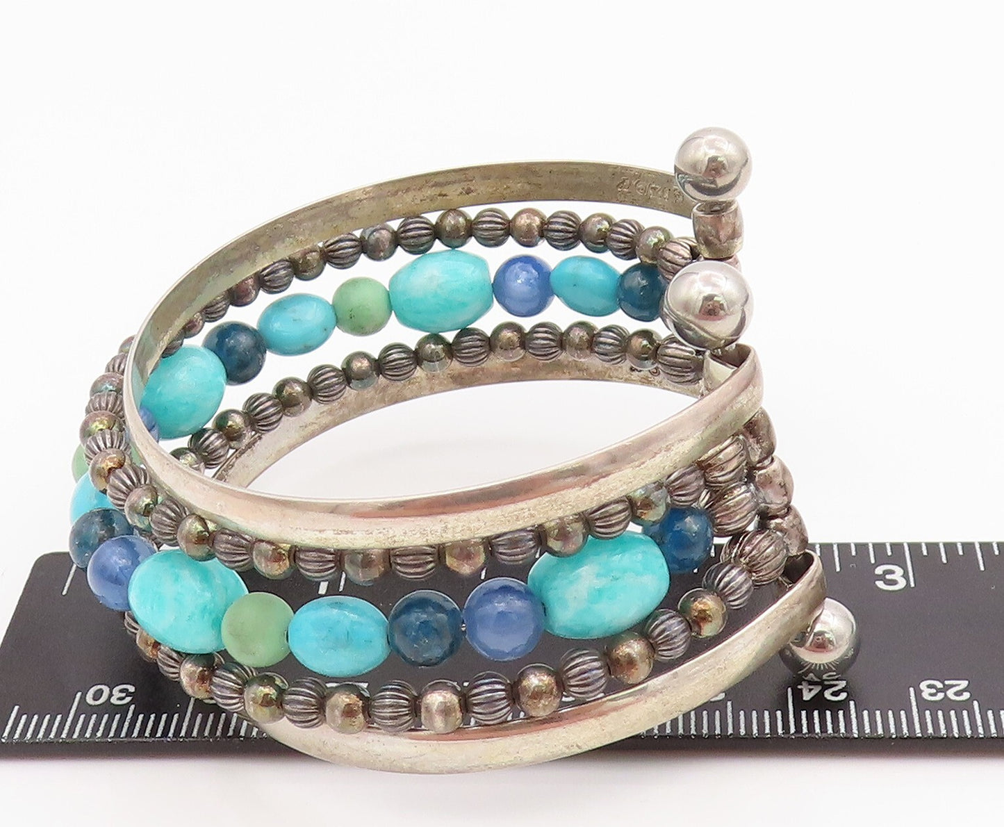 925 Sterling Silver Vintage Bracelet CAROLYN POLLACK Boho Gemstone Cuff  BT11031