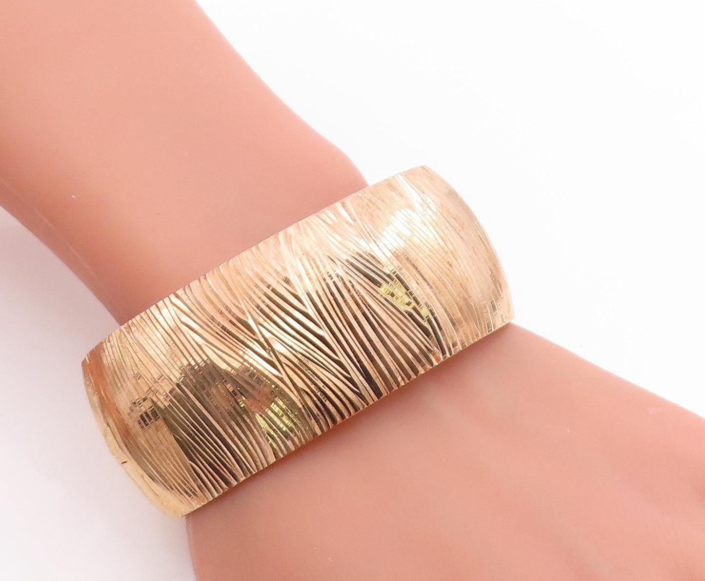 925 Sterling Silver Vintage Bracelet Gold Plated Textured Wide Bangle  BT12008
