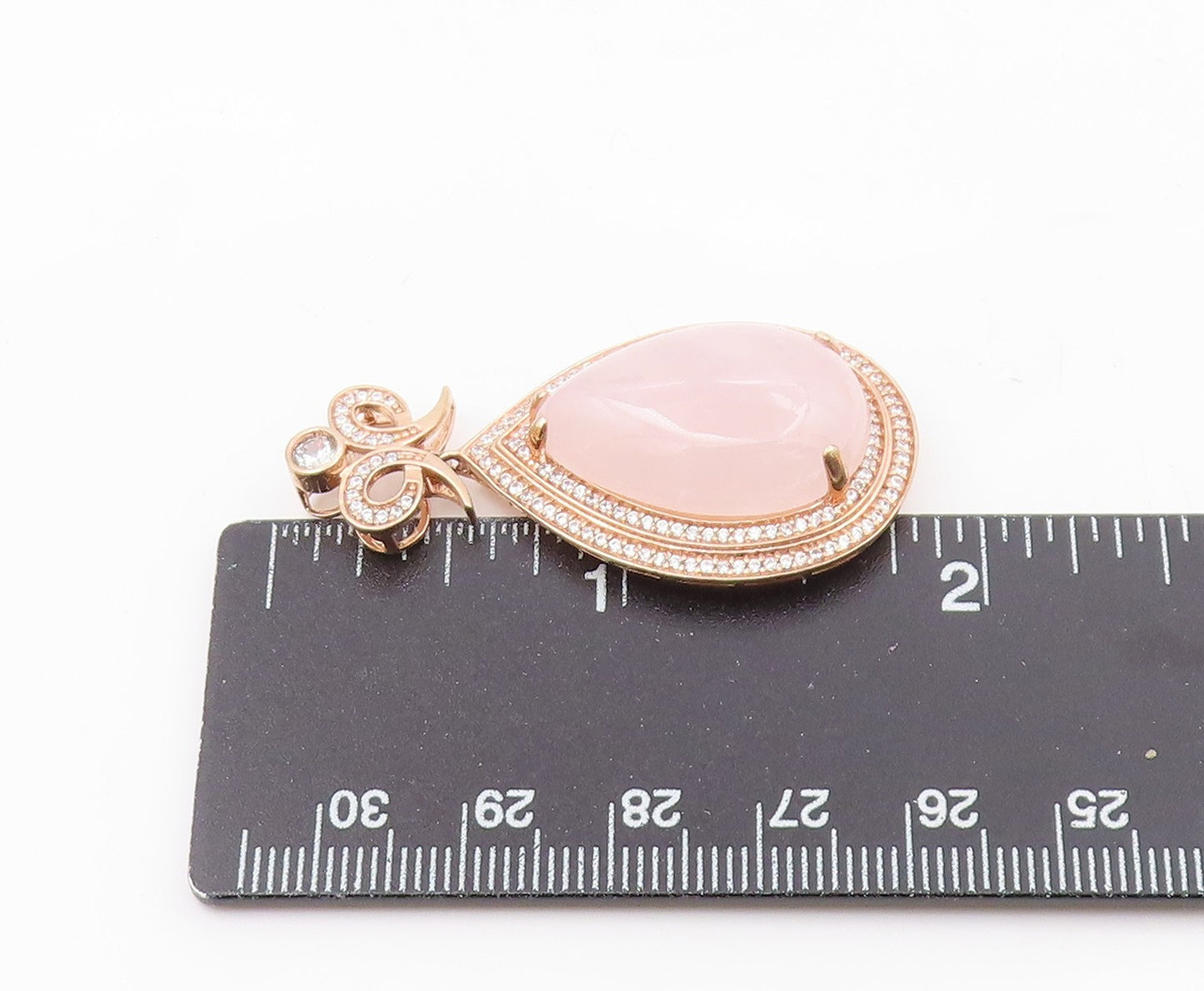 925 Silver  Vintage Rose Quartz & Cubic Zirconia Tear Drop Pendant  PT16956
