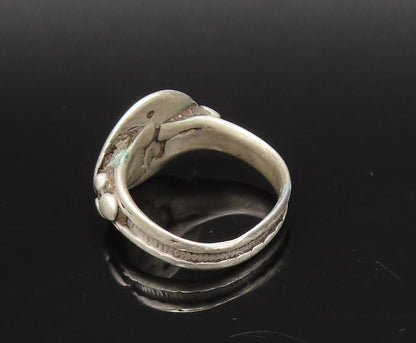 925 Silver  Vintage Antique Etch Flower & Raised Edge Shank Ring Sz 8  RG25980