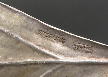 MANFREDI 925 Silver  Vintage Shiny Etched Floral Leaf Brooch Pin  BP9066