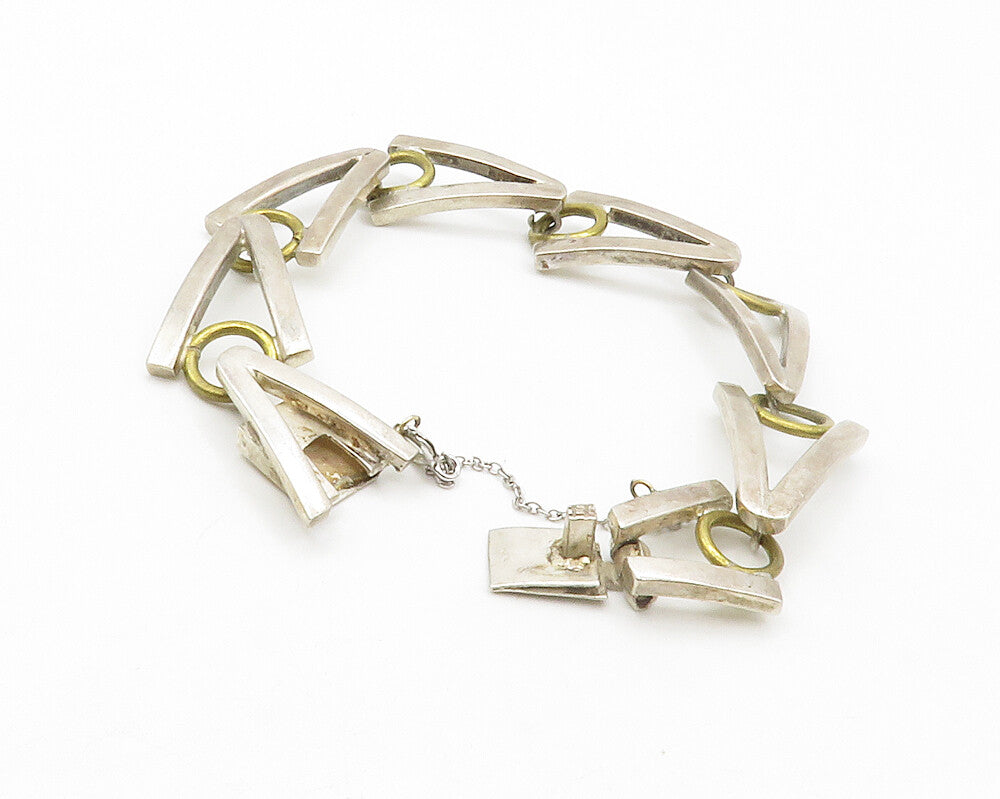 MEXICO 925 Sterling Silver  Vintage Two Tone Arrow Link Chain Bracelet  BT5034