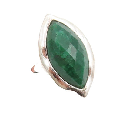 925 Sterling Silver Vintage Ring Marquise Cut Green Gemstone  Sz 7  RG30551