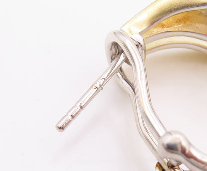 925 Sterling Silver Vintage Earrings Two Tone CZ Modernist Wavy Hoops  EG14040