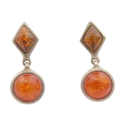 925 Sterling Silver Vintage Earrings Cabochon Amber Geometric Drop  EG13865