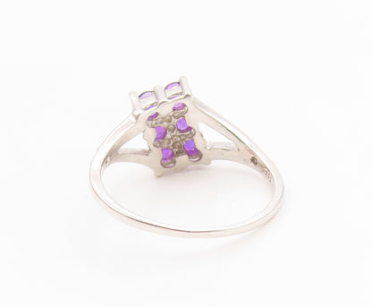 925 Sterling Silver Vintage Ring Round Cut Amethyst Split Band  Sz 7.5  RG36169