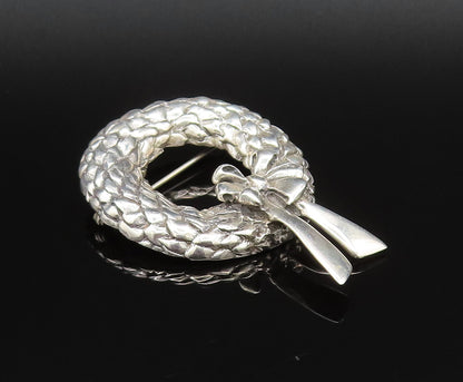 BREAKELL 925 Silver  Vintage Woven Wreath With Bow Tie Brooch Pin  BP9861
