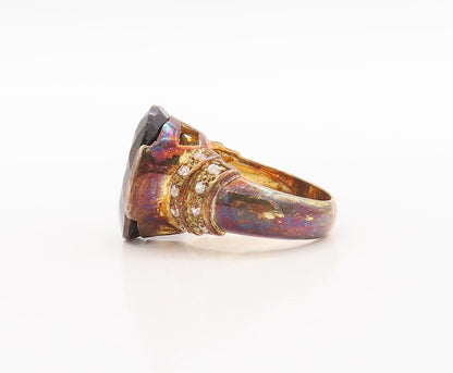 925 Sterling Silver Vintage Ring Gold Plated Smoky Quartz & Topaz  Sz 7  RG29874