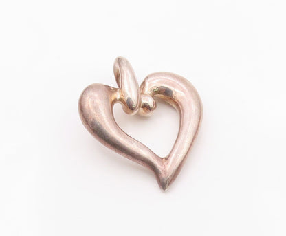925 Sterling Silver  Vintage Open Puffy Floating Love Heart Pendant  PT20751