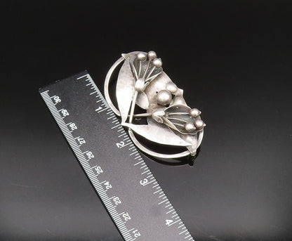 925 Sterling Silver  Vintage Antique Hammered Double Flower Brooch Pin  BP9624