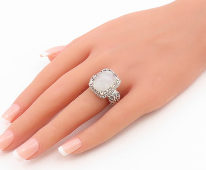 925 Sterling Silver Vintage Ring Faceted Moonstone Statement Band  Sz 8  RG36796