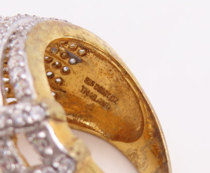 925 Sterling Silver Vintage Ring Gold Plated Designer CZ Inlay Band Sz 7 RG30541