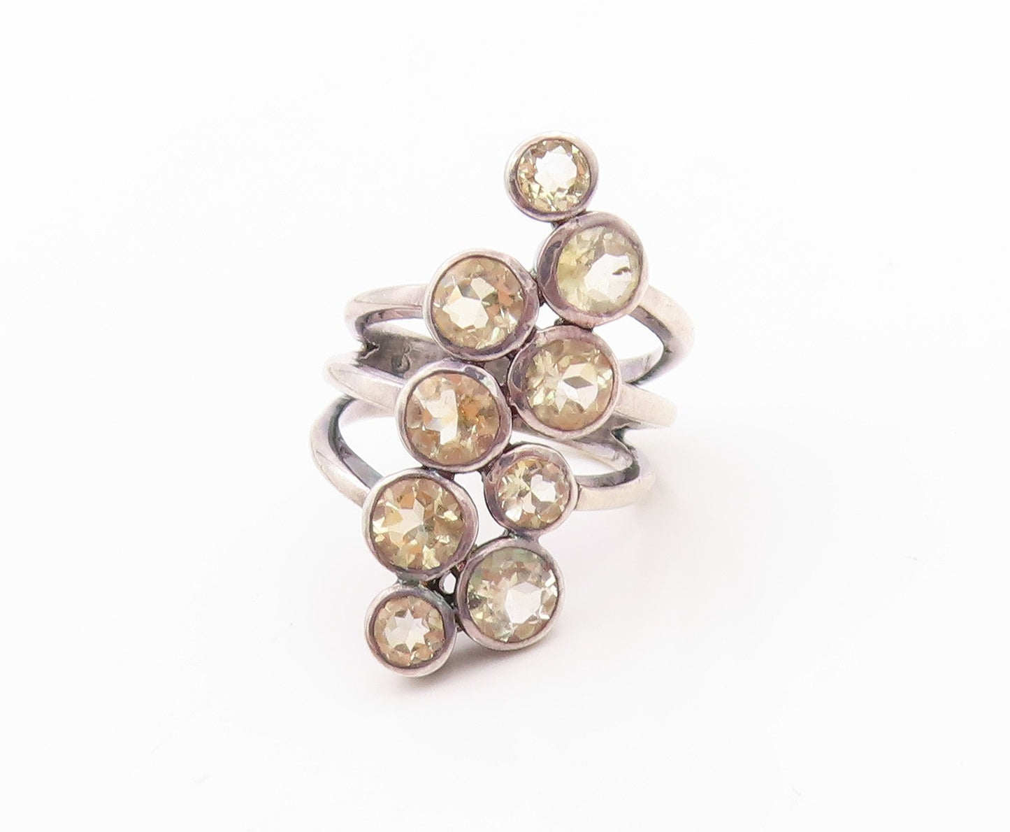 925 Sterling Silver Vintage Ring Cutout Band Round Topaz  Sz 7  RG32519