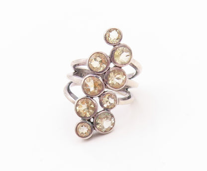 925 Sterling Silver Vintage Ring Cutout Band Round Topaz  Sz 7  RG32519