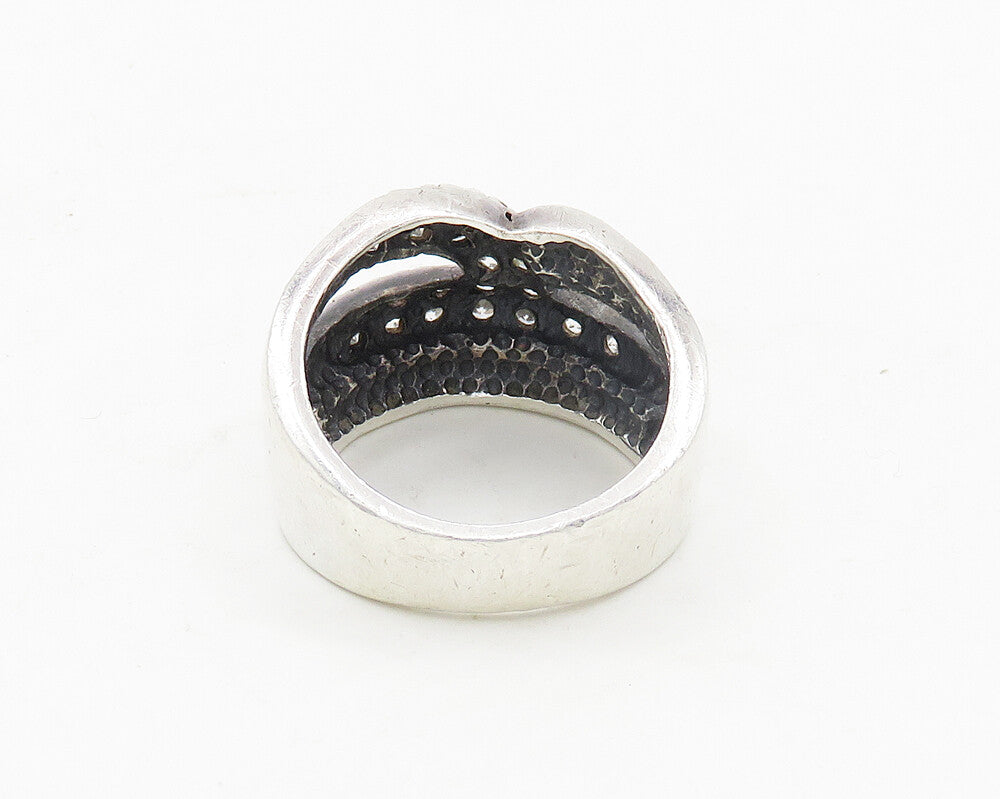 PE 925 Silver & 18K GOLD  Vintage Shiny Topaz Two Tone Band Ring Sz 8  RG19195
