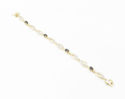 925 Sterling Silver  Genuine Diamond & Sapphire Shiny Chain Bracelet  BT5458