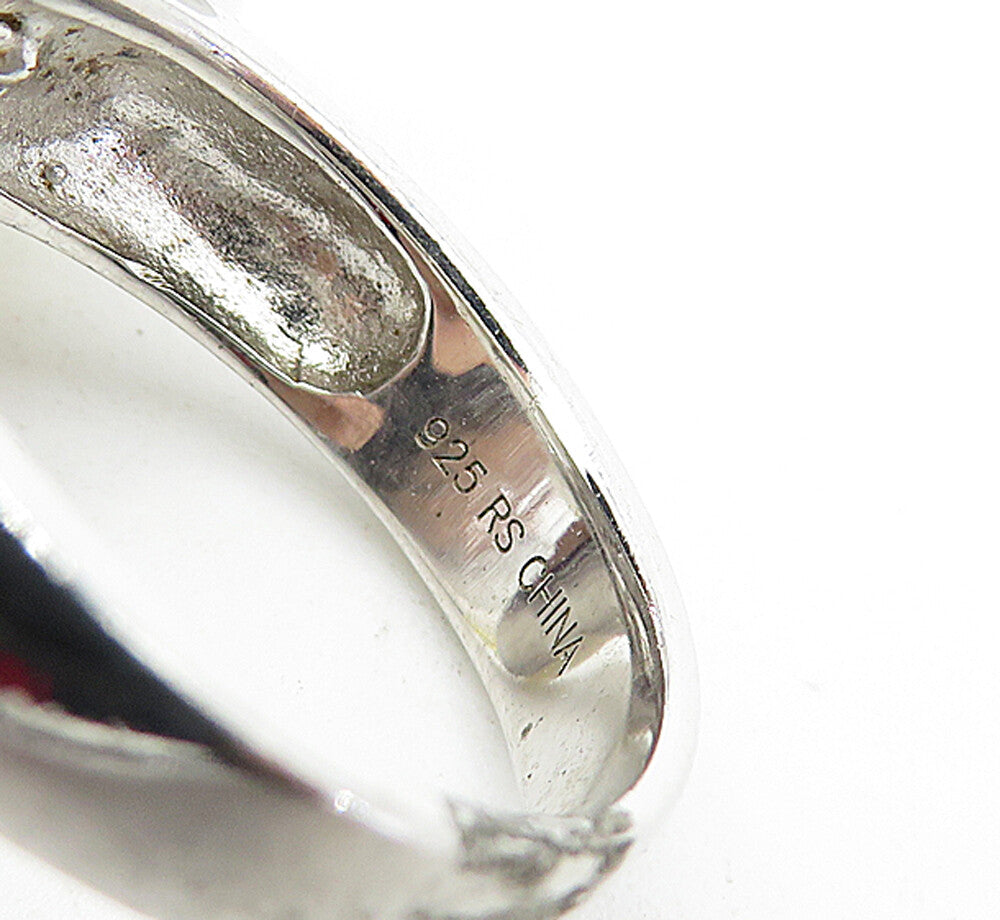 925 Sterling Silver  Pearls & Black Sapphire Flower Cocktail Ring Sz 6  RG4737