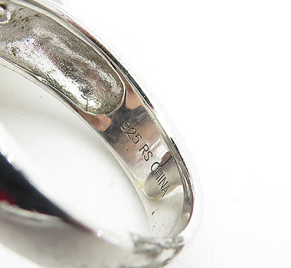 925 Sterling Silver  Pearls & Black Sapphire Flower Cocktail Ring Sz 6  RG4737