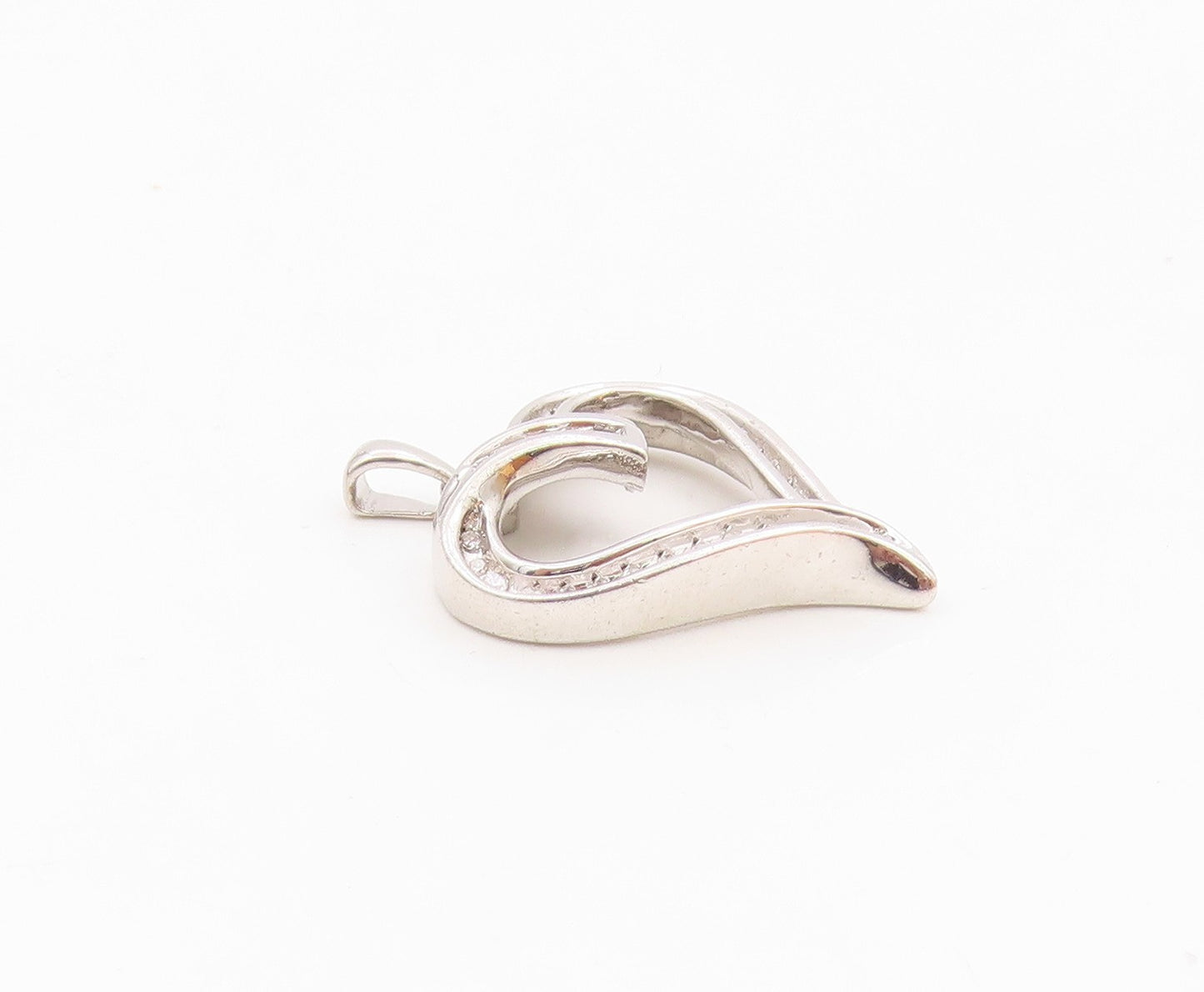 925 Sterling Silver  Vintage Genuine Diamonds Open Love Heart Pendant  PT7523