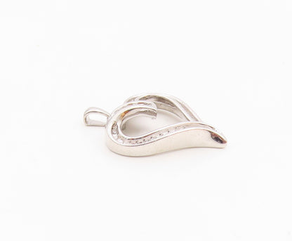 925 Sterling Silver  Vintage Genuine Diamonds Open Love Heart Pendant  PT7523