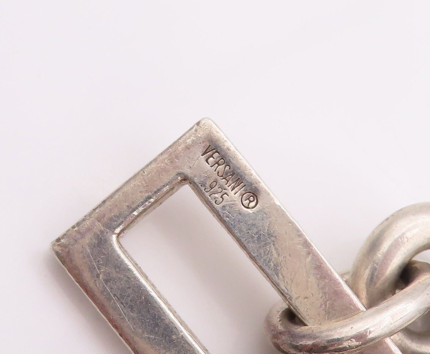 925 Sterling Silver Vintage Necklace VERSANI Heavy Rectangle Ring Cluster NE4317