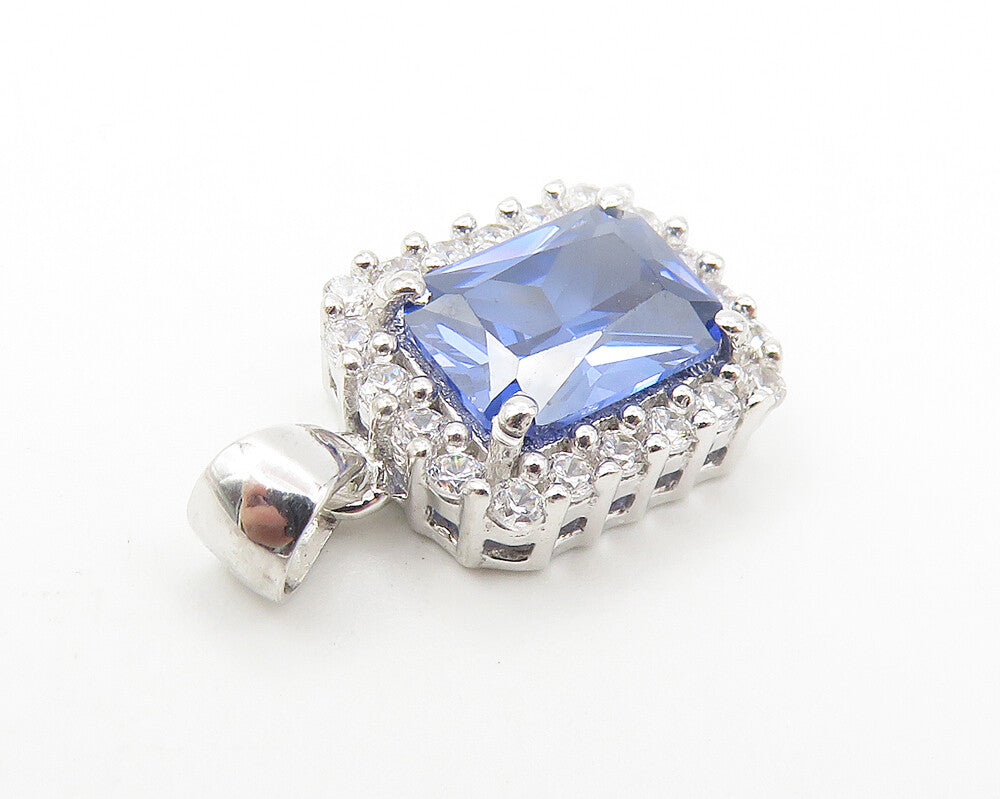 925 Sterling Silver  Tanzanite & Topaz Cornered Square Drop Pendant  PT9202