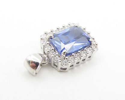 925 Sterling Silver  Tanzanite & Topaz Cornered Square Drop Pendant  PT9202