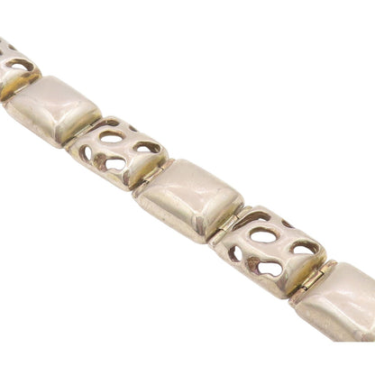 DESIGNER 925 Silver  Vintage Cutout Dome Hinge Link Chain Bracelet  BT8322