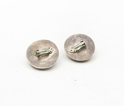 MEXICO 925 Sterling Silver  Vintage Dark Tone Dome Non Pierce Earrings  EG4852