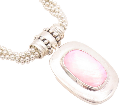 925 Sterling Silver Vintage Necklace ESPO SIG Beaded Chain Pink Gemstone  NE4235