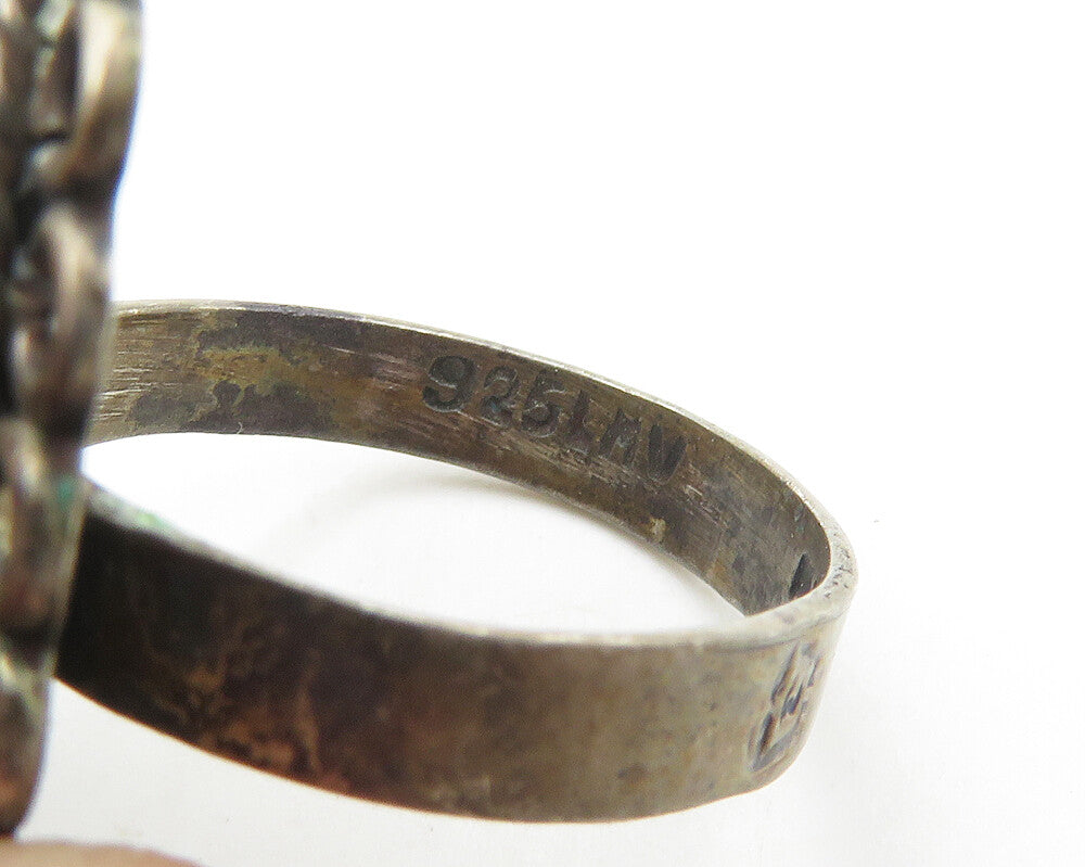 MEXICO 925 Silver  Vintage Tiger's Eye Floral Cocktail Ring Sz 7  RG17453