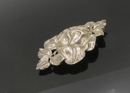 925 Sterling Silver  Vintage Shiny Rose Flower Motif Brooch Pin  BP8294