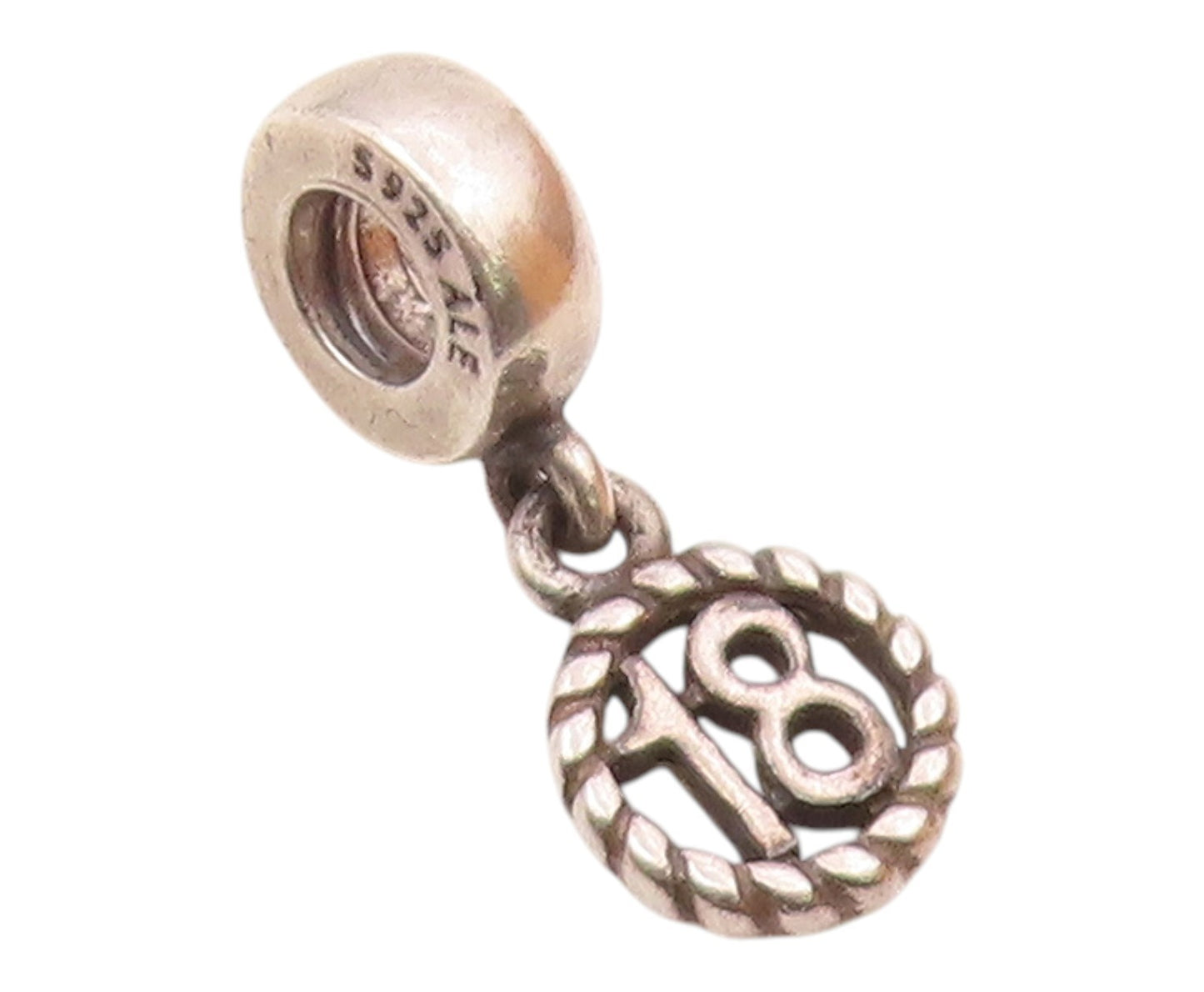 PANDORA 925 Silver  Vintage Rope Twist Border Number 18 Charm Pendant  PT21922