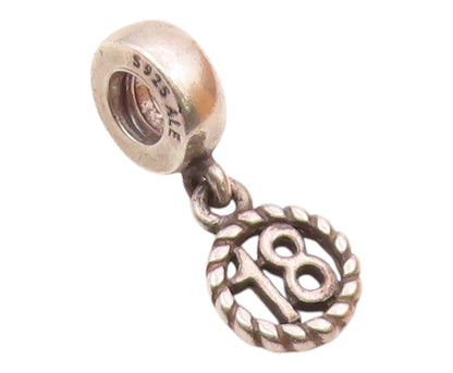 PANDORA 925 Silver  Vintage Rope Twist Border Number 18 Charm Pendant  PT21922