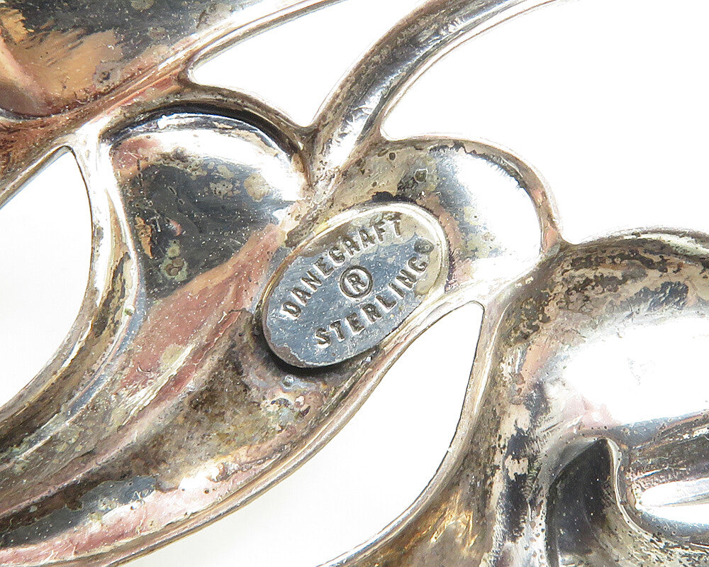 DANECRAFT 925 Silver  Vintage Shiny Floral Swirl Oval Brooch Pin  BP7771