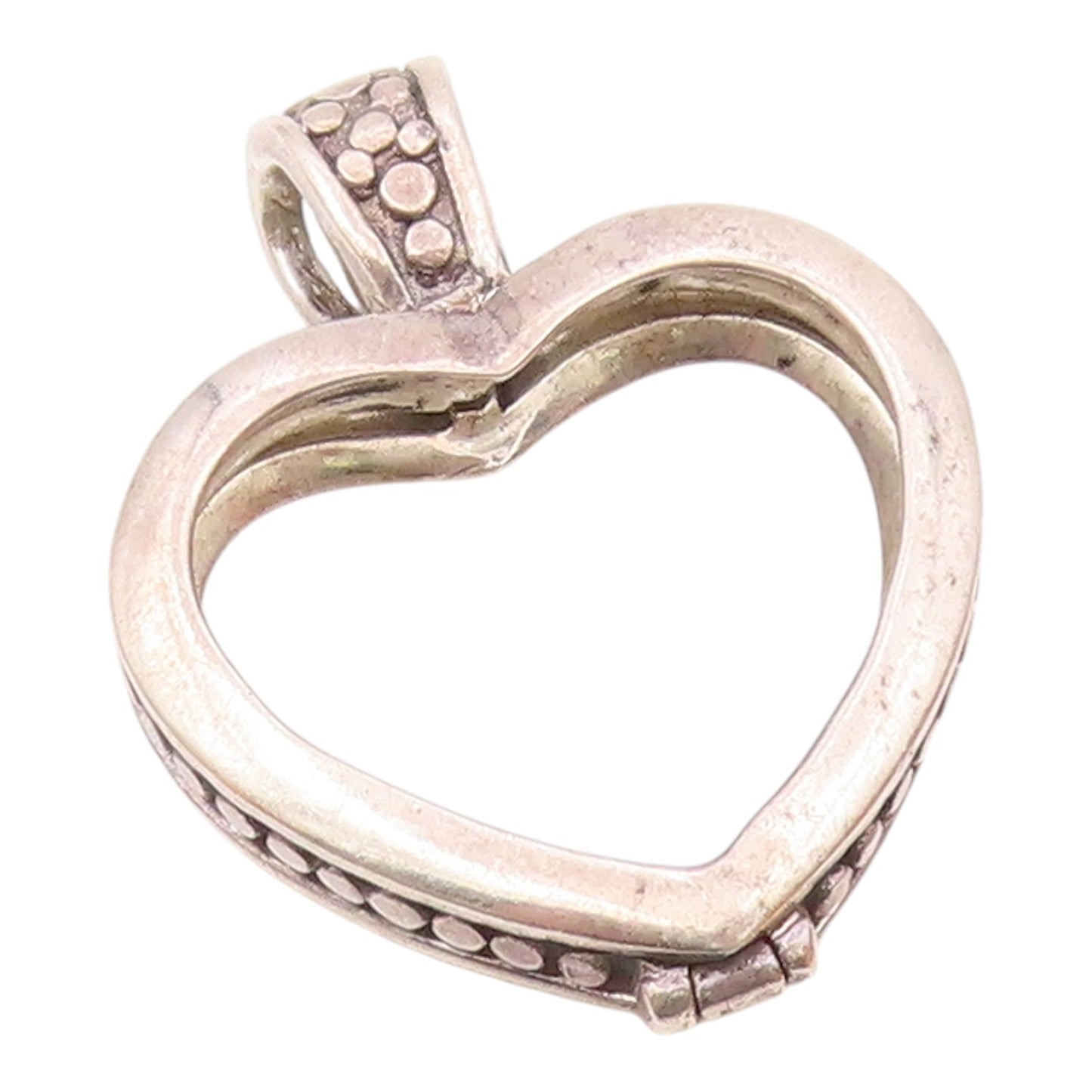 925 Sterling Silver  Vintage Shiny Open Love Heart Pendant (OPENS)  PT17126