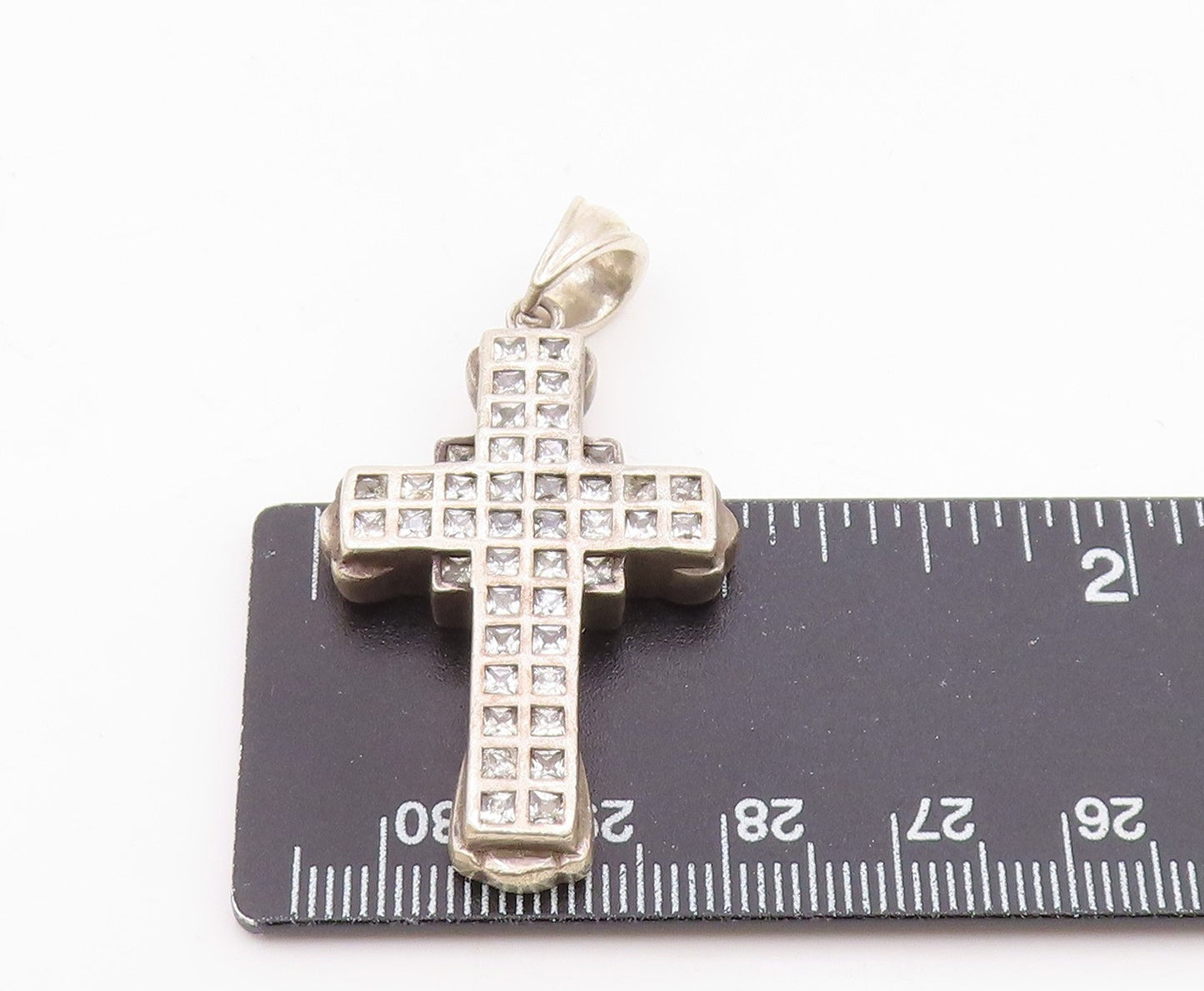925 Sterling Silver   Vintage Cubic Zirconia Religious Cross Pendant  PT12768