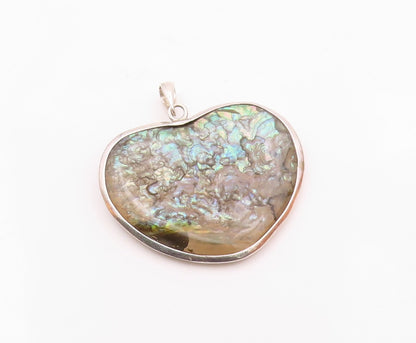 925 Sterling Silver  Vintage Double Sided Heart Shaped Abalone Pendant PT21767
