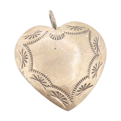 925 Sterling Silver Vintage Pendant Etched Tribal Floral Love Heart  PT25089