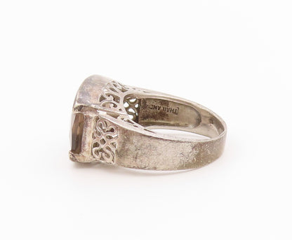 925 Sterling Silver Vintage Ring Smoky Quartz Statement Band  Sz 7  RG36421