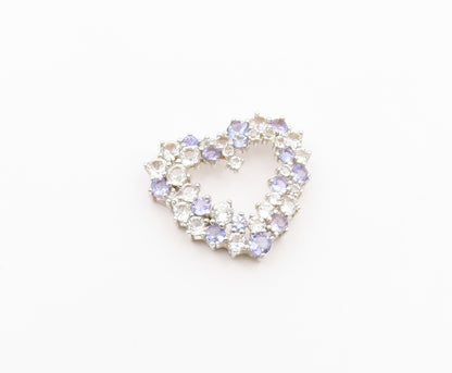 925 Sterling Silver  Vintage Topaz & Tanzanite Love Heart Pendant  PT16758