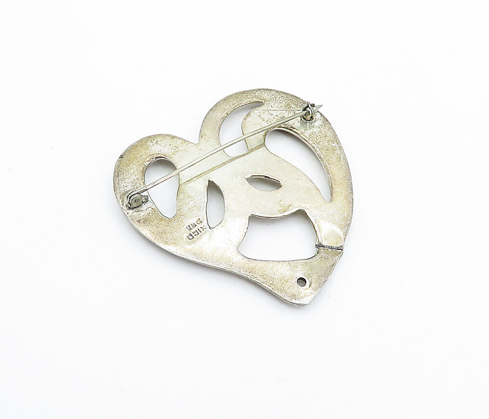 MEXICO 925 Sterling Silver  Vintage Open Swirl Love Heart Brooch Pin  BP1162