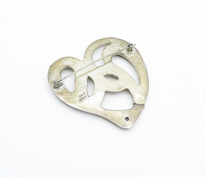 MEXICO 925 Sterling Silver  Vintage Open Swirl Love Heart Brooch Pin  BP1162