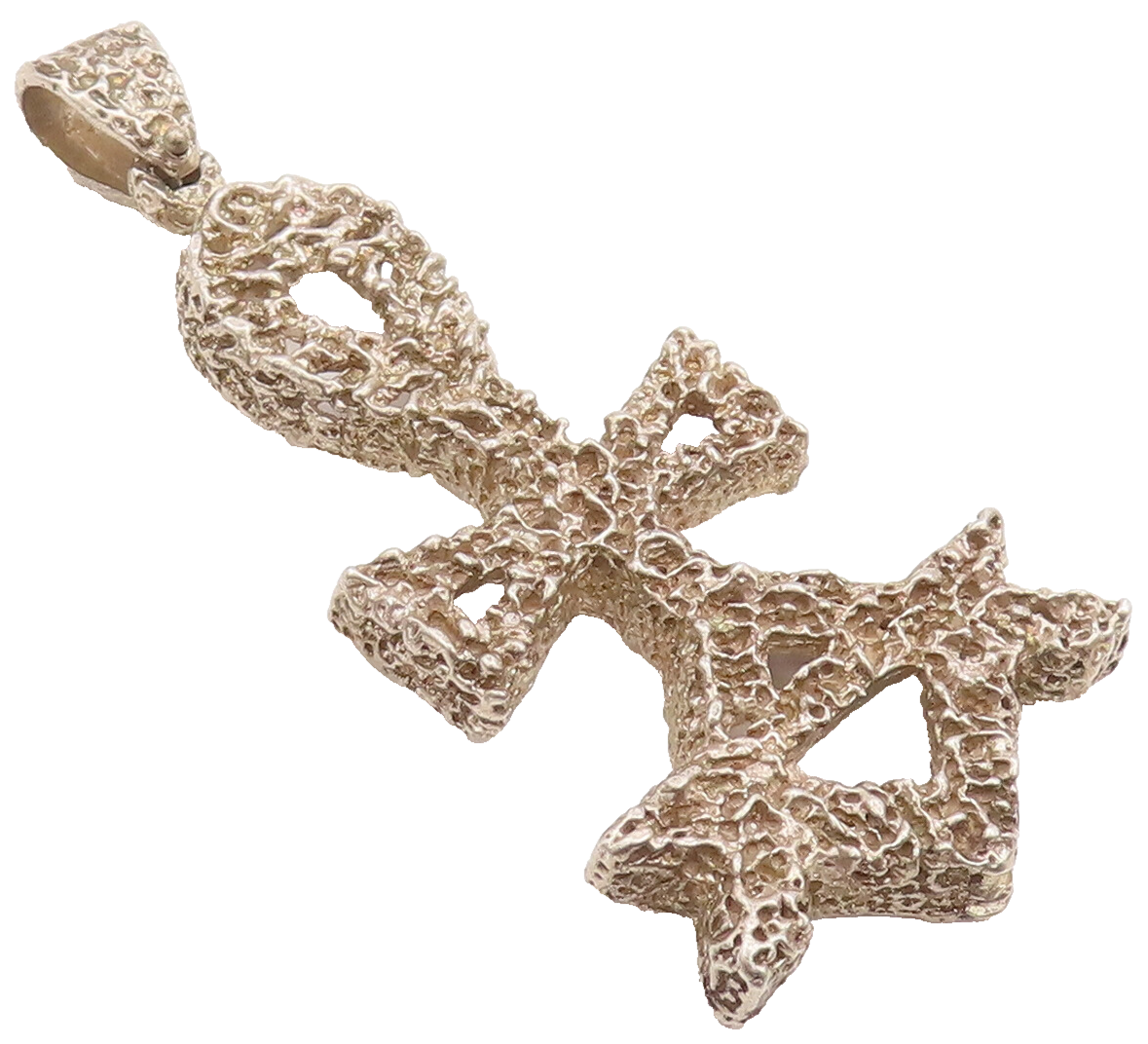 925 Sterling Silver Vintage Pendant Dented Egyptian Ankh Of Eternal Life PT22714