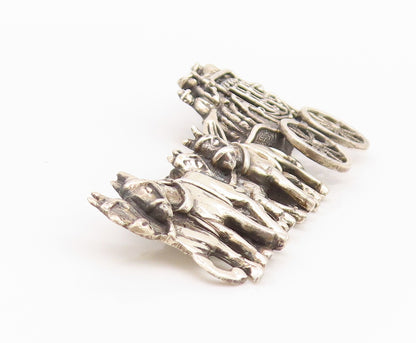 925 Sterling Silver Vintage Brooch Antique Cutout Royal Horse Cart  BP11683