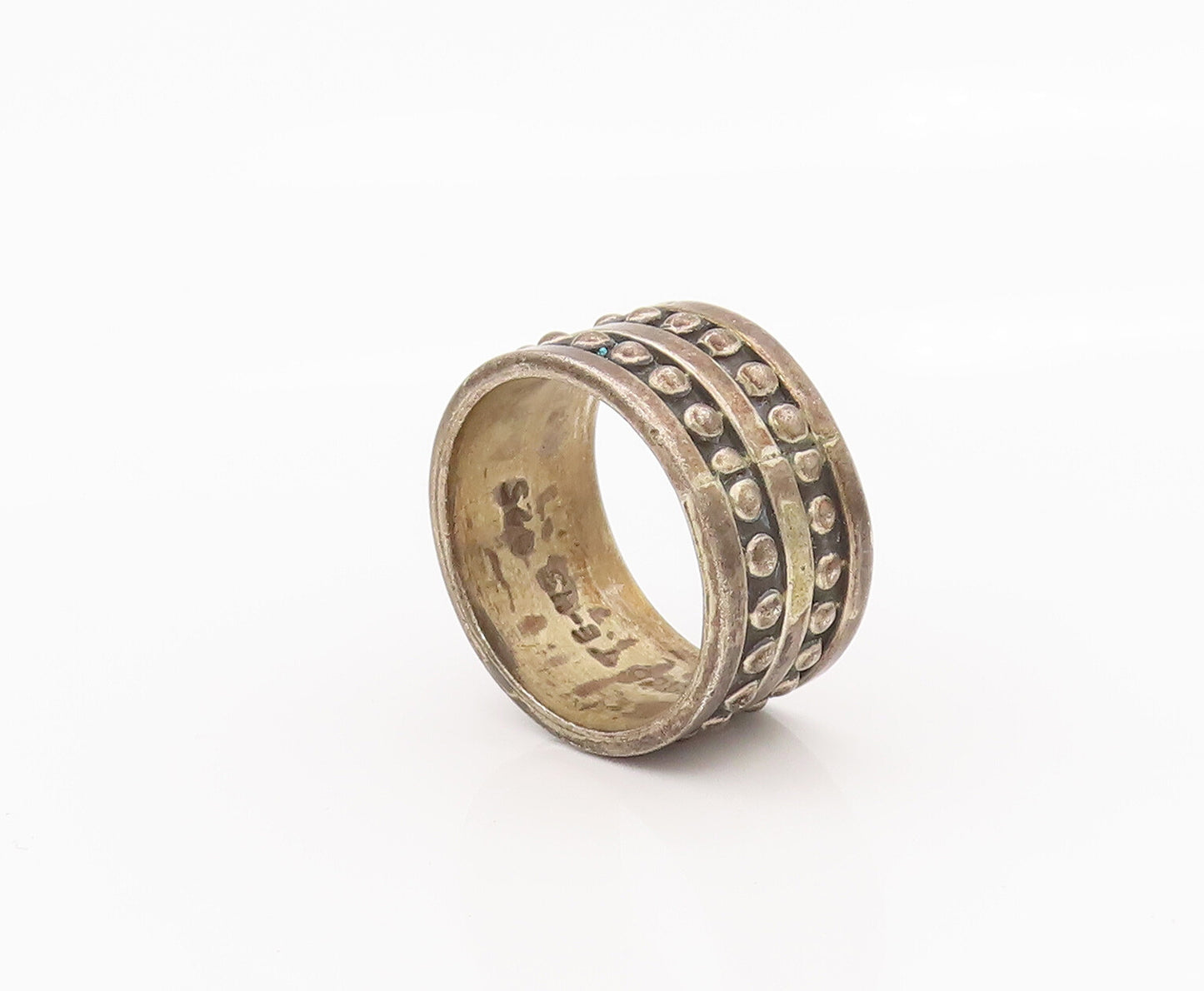 925 Sterling Silver Vintage Ring MEXICO Solid Etched Beaded Band Sz 10  RG27609