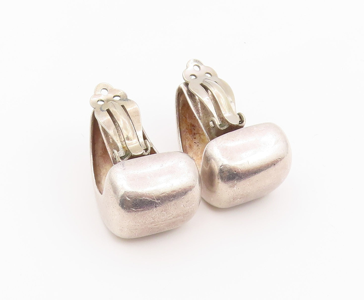 925 Sterling Silver Vintage Earrings Modernist Solid Sculptural Clip On  EG14465
